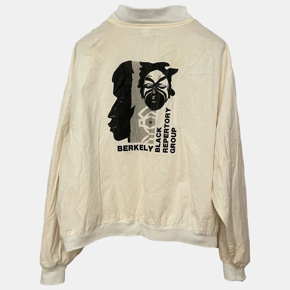 Vintage Berkeley Black Repertory Group Bomber Jacket 3XL USA Made Cream Graphic